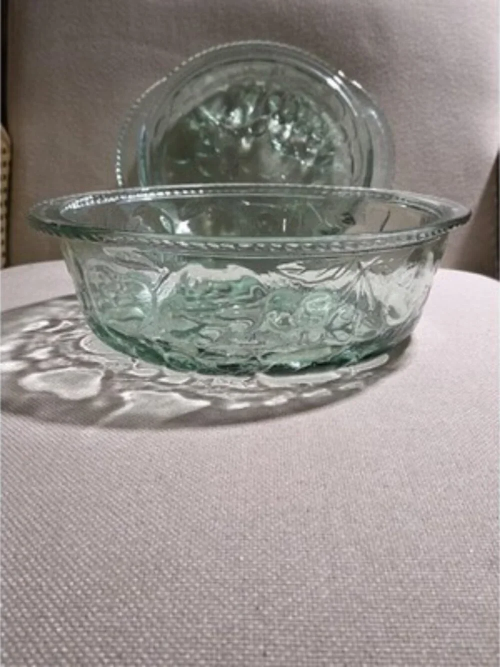 Vintage Libbey Orchard Fruit Green Glass 3 Qt Casserole Dish with Pie Plate Lid